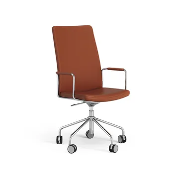 Stella high office chair can be raised/lowered without tilting - Leather elmosoft 33001 brown, chrome, adjustable seat height - Swedese