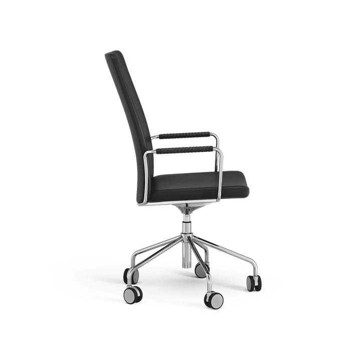 Stella high office chair can be raised/lowered without tilting - Leather elmosoft 99999 black, chrome, adjustable seat height - Swedese