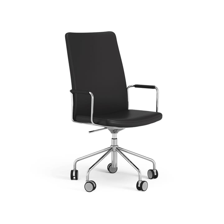 Stella high office chair can be raised/lowered without tilting - Leather elmosoft 99999 black, chrome, adjustable seat height - Swedese
