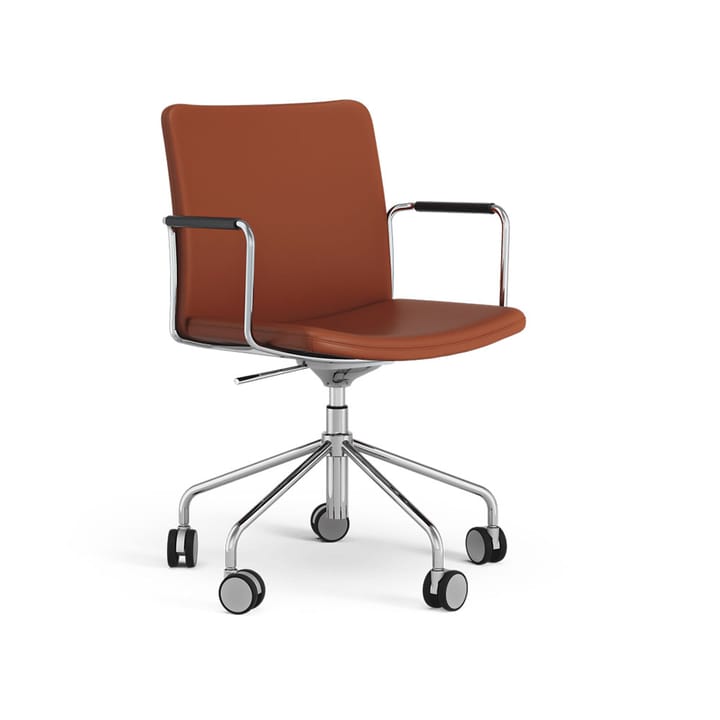 Stella office chair can be raised/lowered with tilt - Leather elmosoft 33004 brown, chrome - Swedese