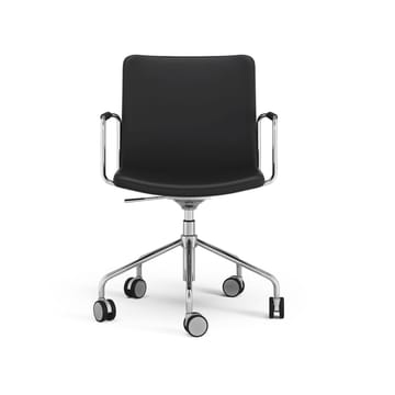 Stella office chair can be raised/lowered with tilt - Leather elmosoft 99999 black, chrome stand, leather-covered armrests, flexible back - Swedese