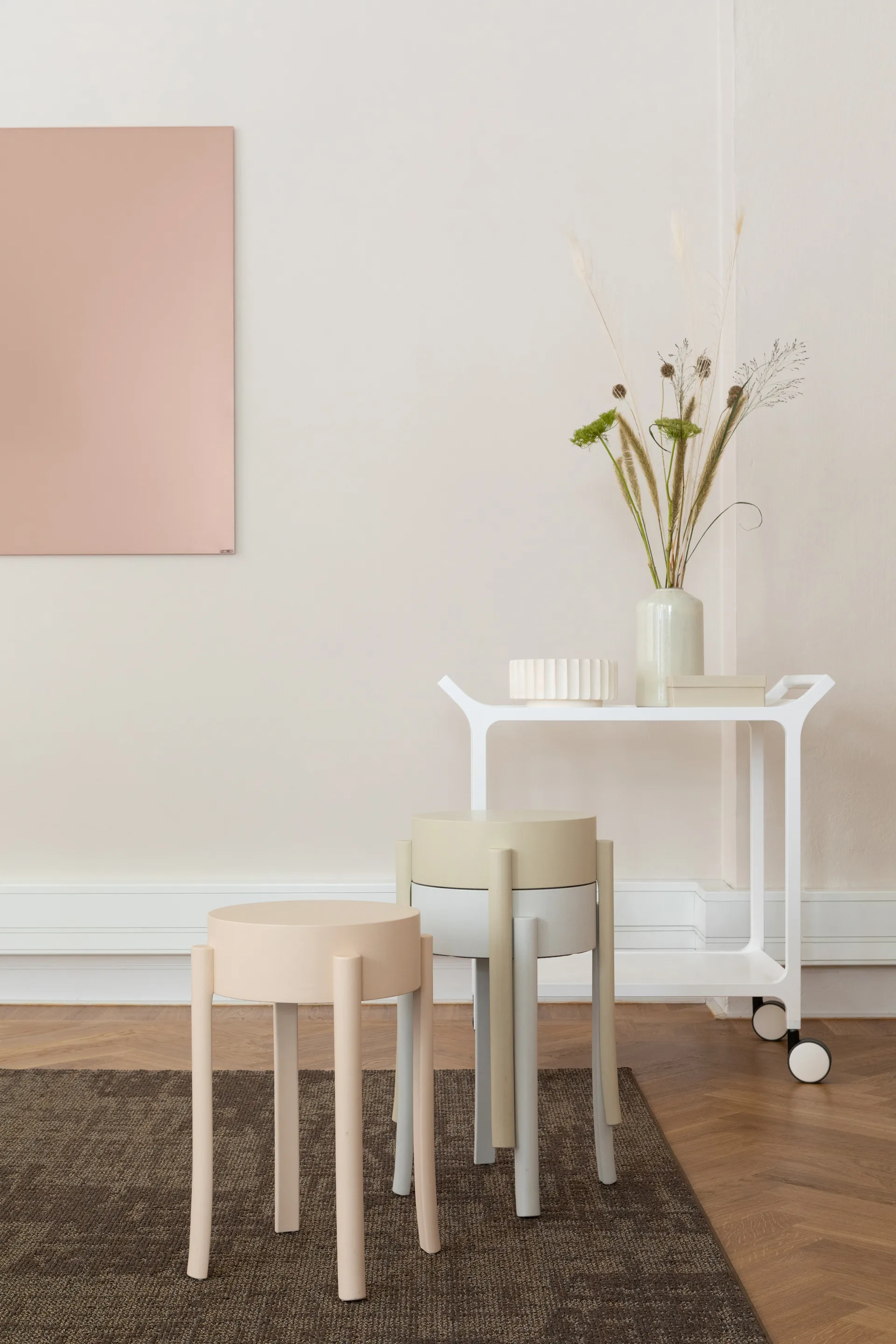 Teatime serving trolley, Ash White glazed Swedese