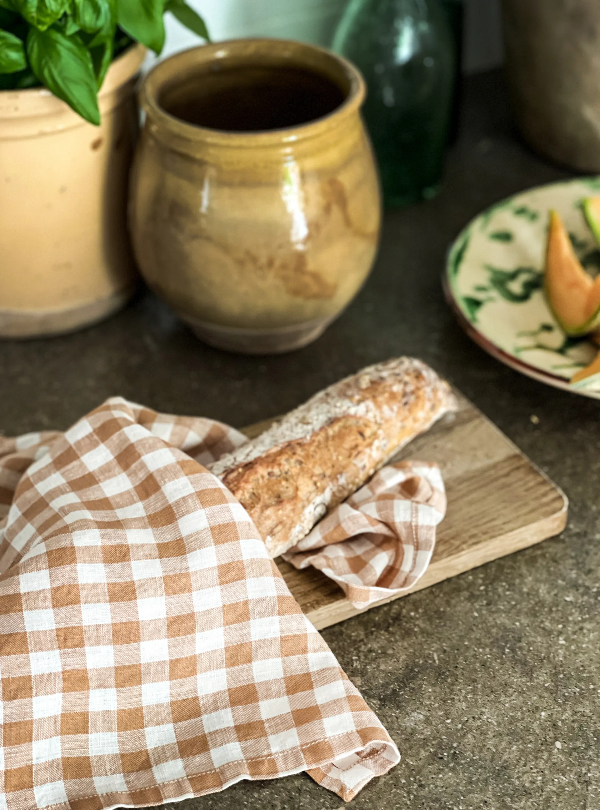 Gingham checkered kitchen towel 70x50 cm, Biscuit Tell Me More