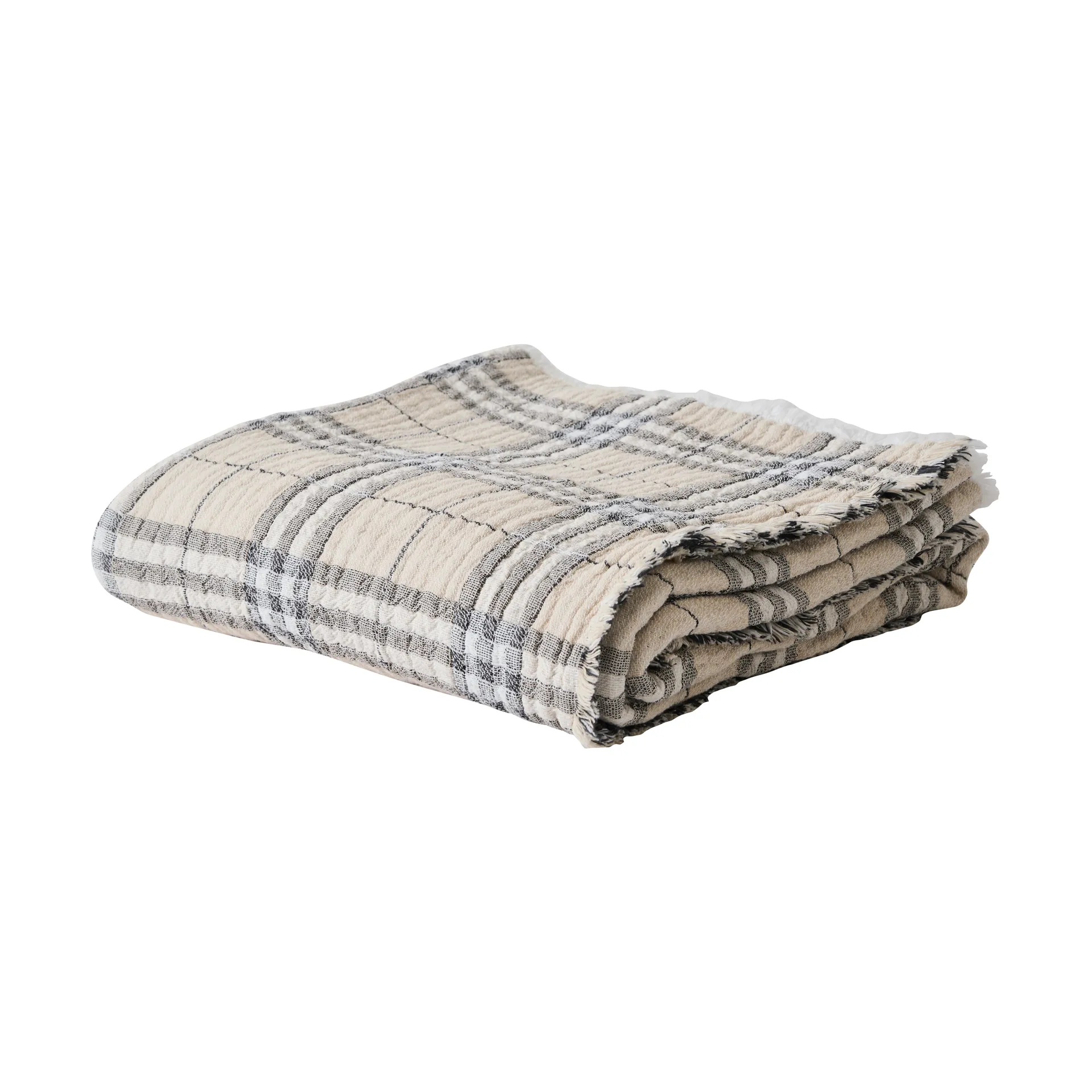 Milton cotton throw 140x200 cm, Beige-white-dark grey Tell Me More
