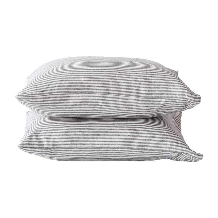 Stonewashed linen pillowcase 50x60 cm 2-pack - Grey-white - Tell Me More