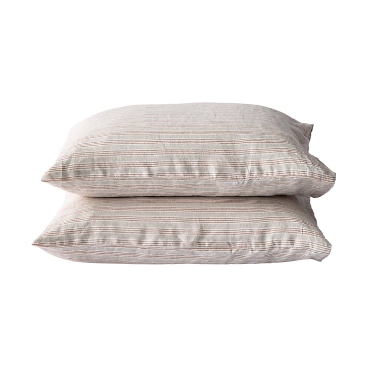 Stonewashed linen pillowcase 50x60 cm 2-pack - Hazelnut stripe - Tell Me More