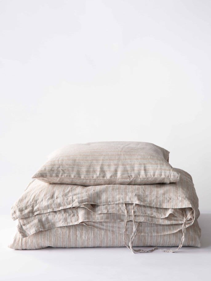 Stonewashed linen pillowcase 50x60 cm 2-pack - Hazelnut stripe - Tell Me More