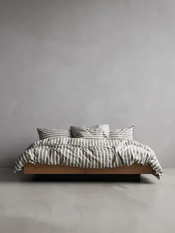 Tell Me More striped duvet cover cotton - Olive, 220x220 cm - Tell Me More