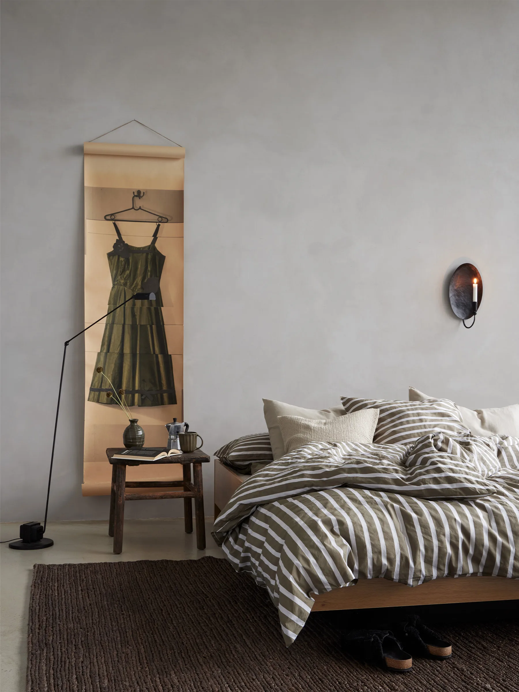 Tell Me More striped duvet cover cotton, Olive, 240x220 cm Tell Me More