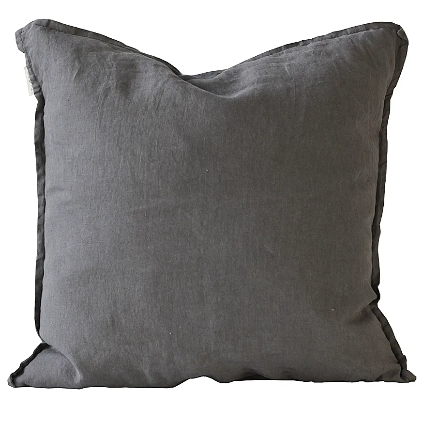 Washed linen cushion cover 50x50 cm, dark grey Tell Me More