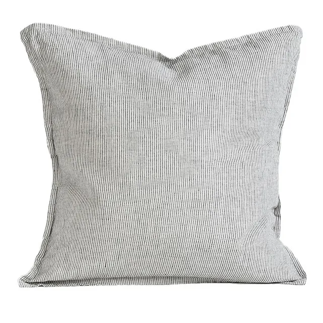 Washed linen cushion cover 50x50 cm, pinstripe (black-white) Tell Me More