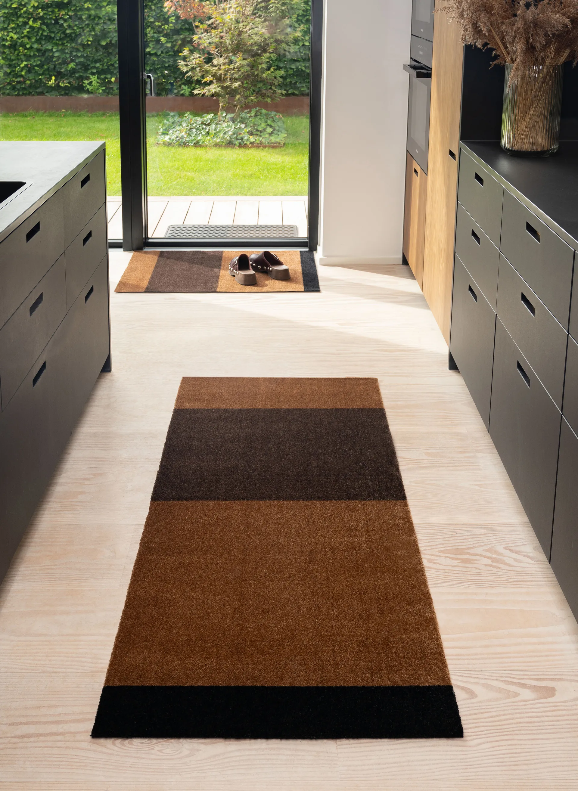 Stripes doormat horizontal, Cognac-dark brown-black, 60x90 cm tica copenhagen