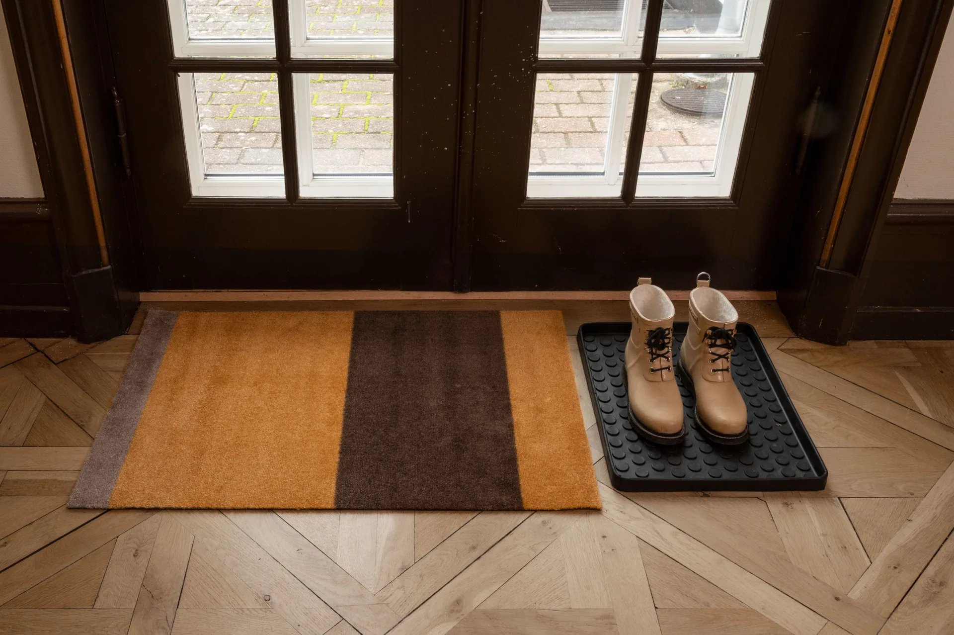 Stripes doormat horizontal, Dijon-brown-sand. 60x90 cm tica copenhagen