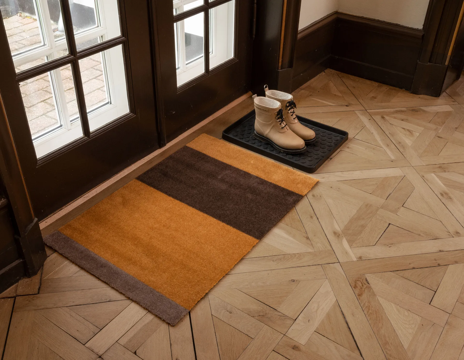 Stripes doormat horizontal, Dijon-brown-sand. 60x90 cm tica copenhagen