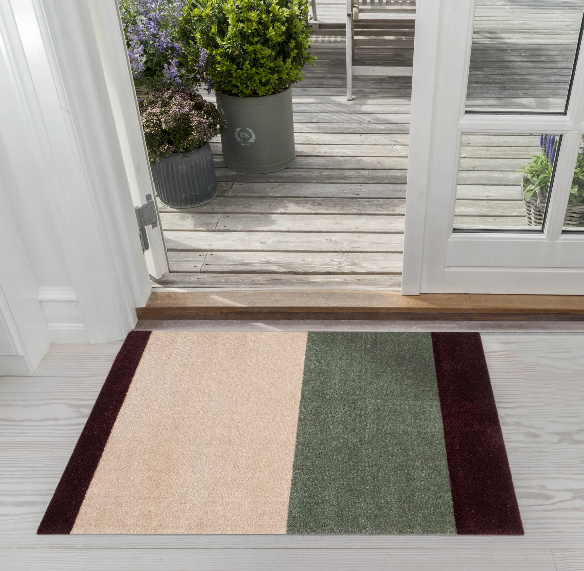 Stripes doormat horizontal, Green-ivory-bordeaux, 60x90 cm tica copenhagen
