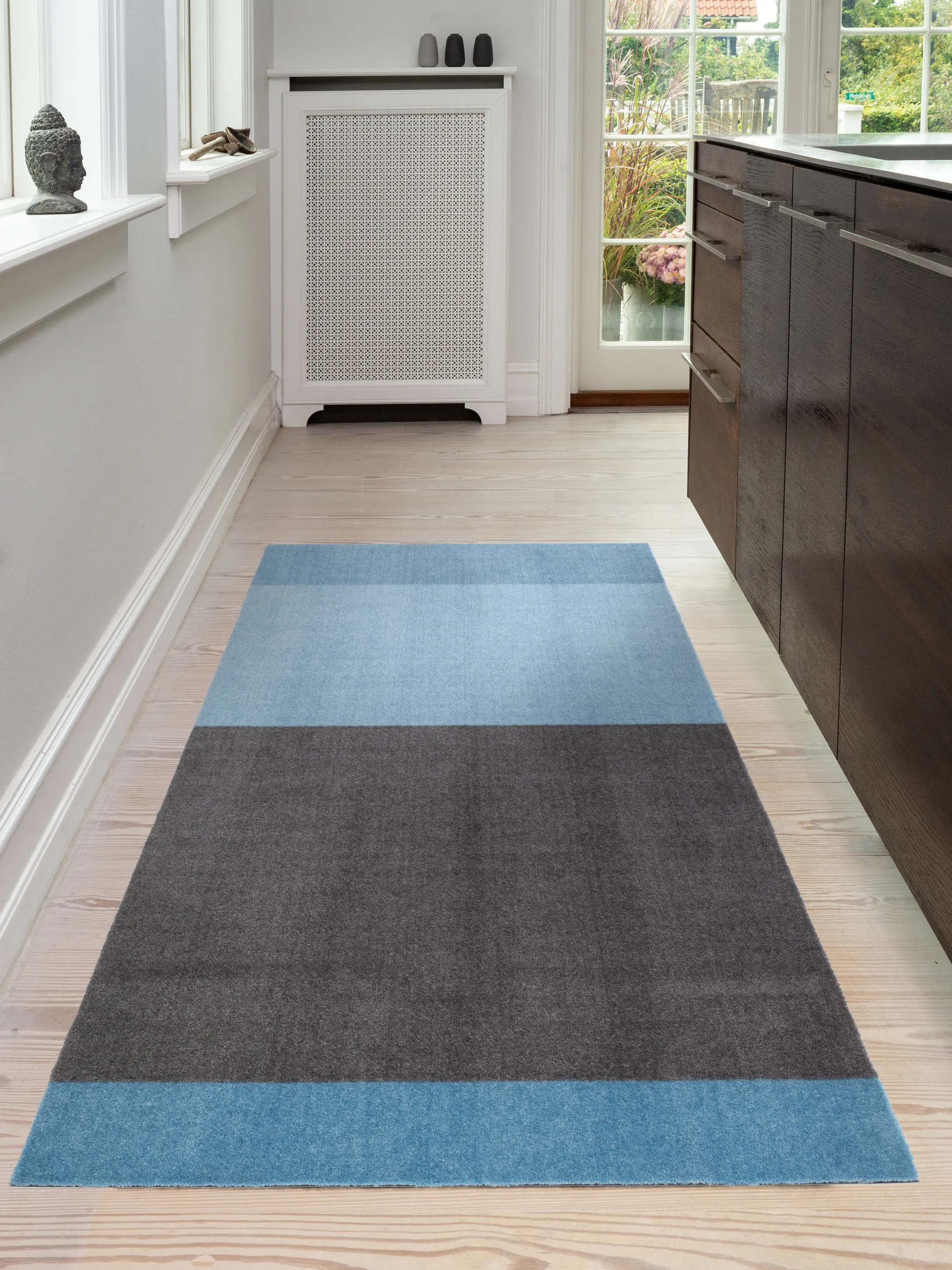 Stripes hallway rug horizontal, Blue-steel grey. 90x200 cm tica copenhagen