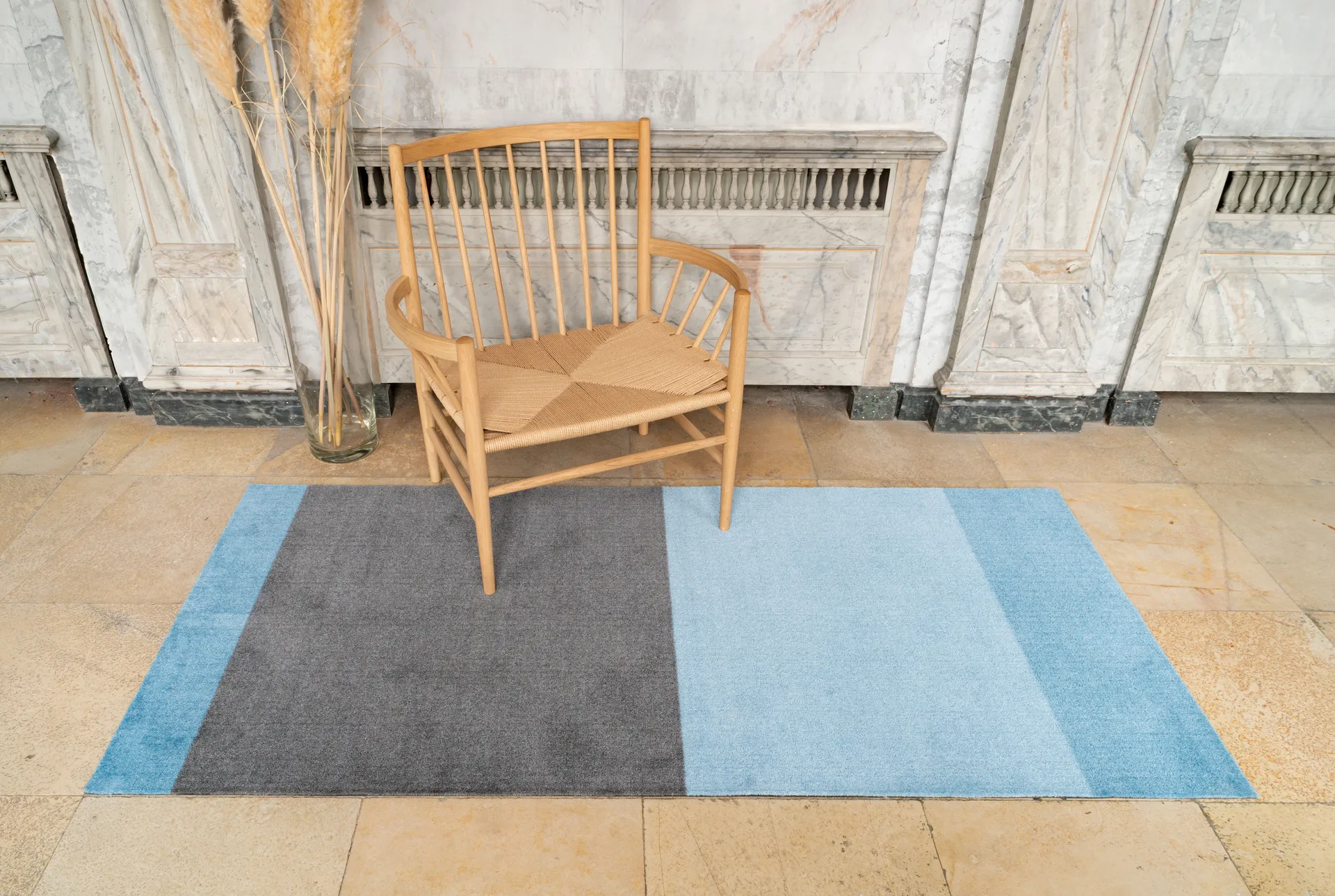 Stripes hallway rug horizontal, Blue-steel grey. 90x200 cm tica copenhagen