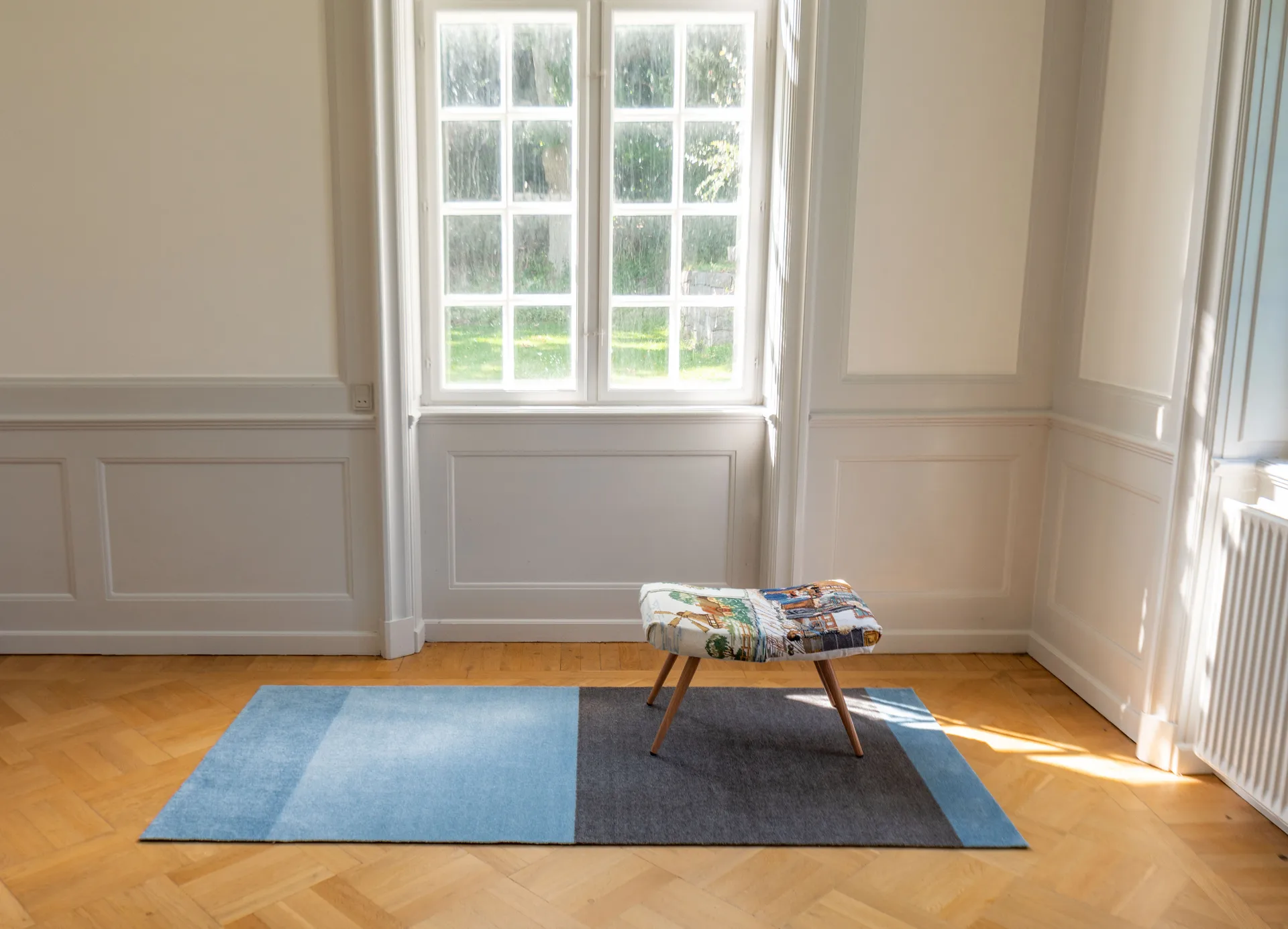 Stripes hallway rug horizontal, Blue-steel grey. 90x200 cm tica copenhagen