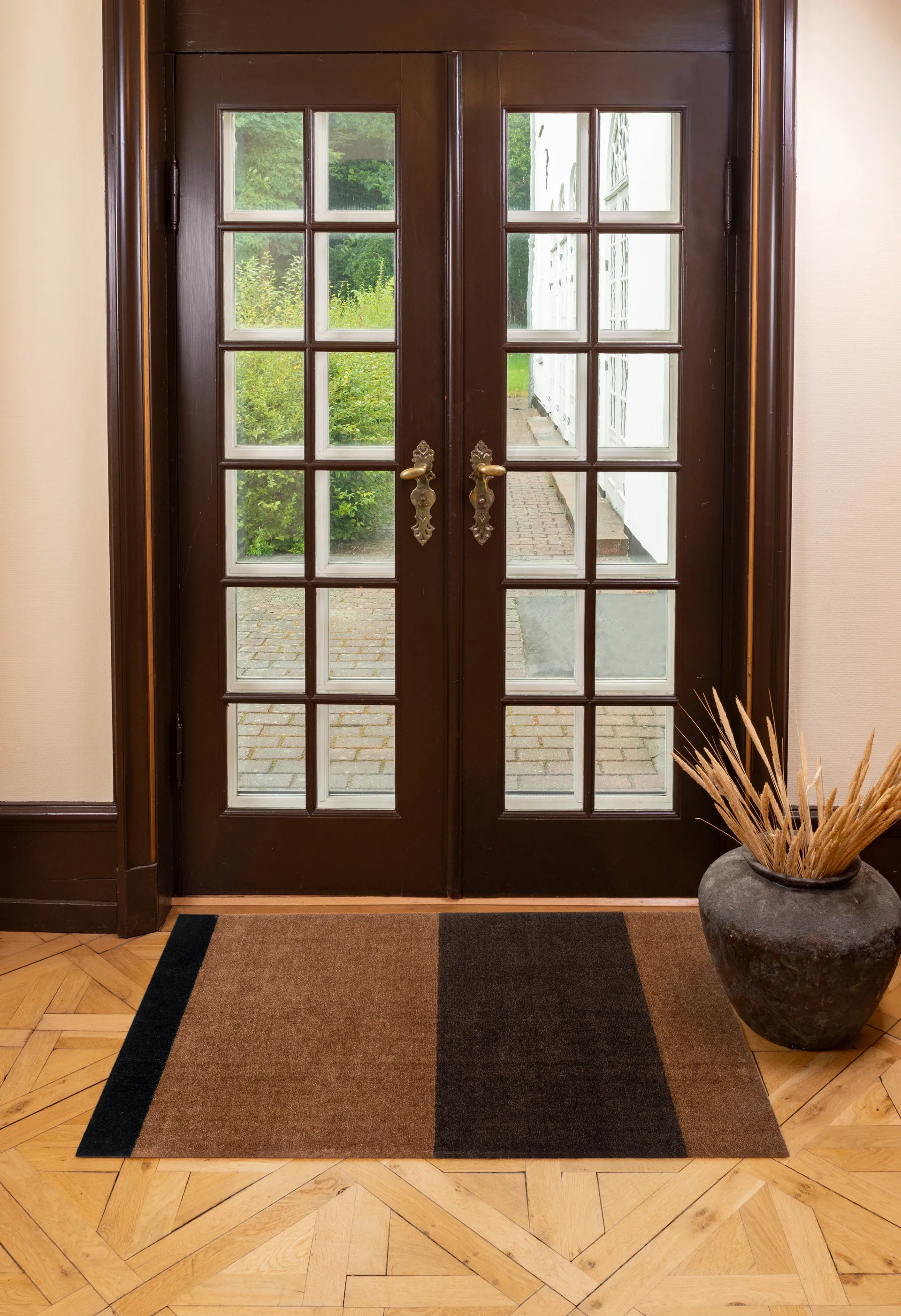 Stripes hallway rug horizontal, Cognac-dark brown-black, 90x130 cm tica copenhagen
