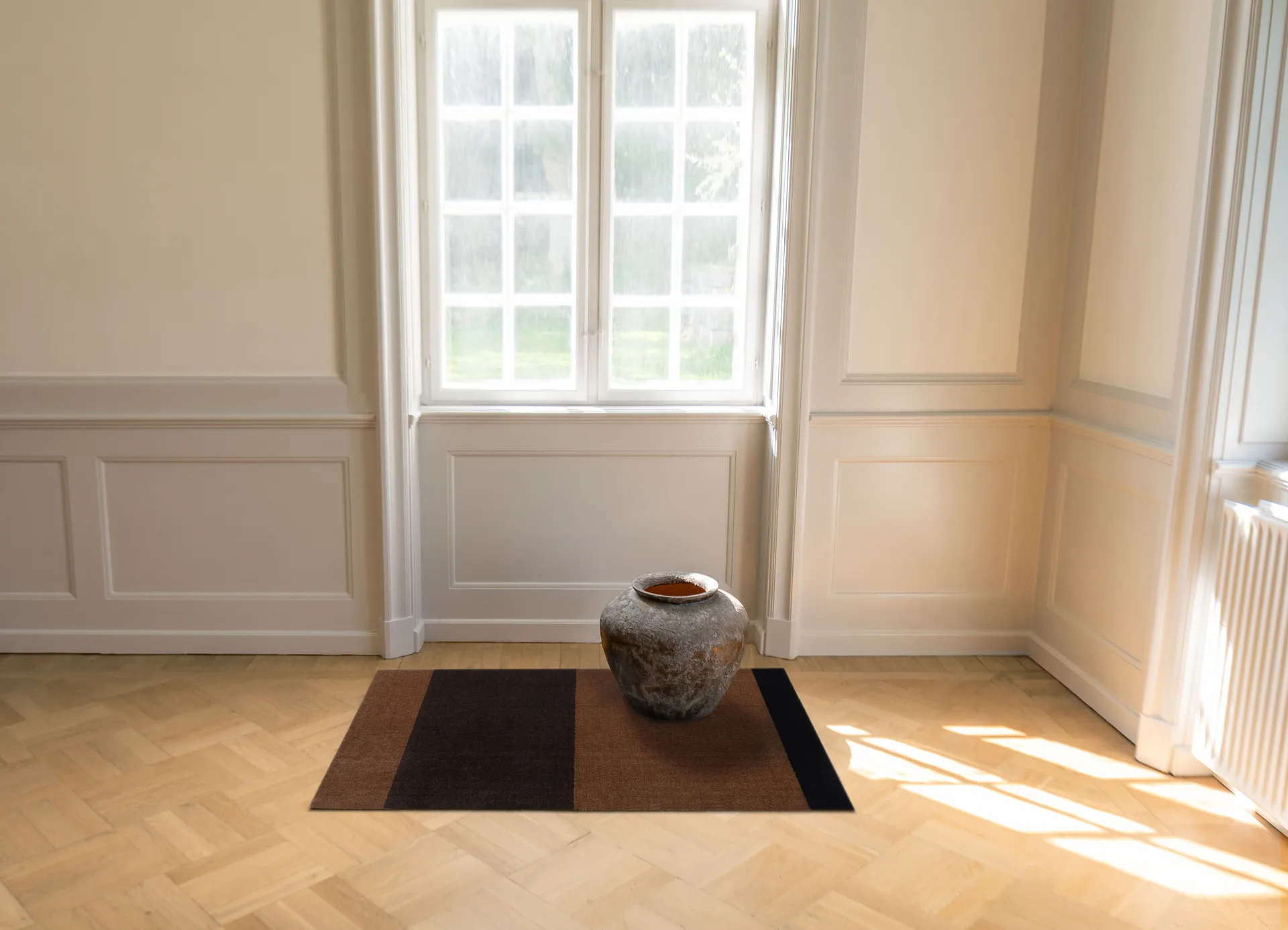 Stripes hallway rug horizontal, Cognac-dark brown-black, 90x130 cm tica copenhagen