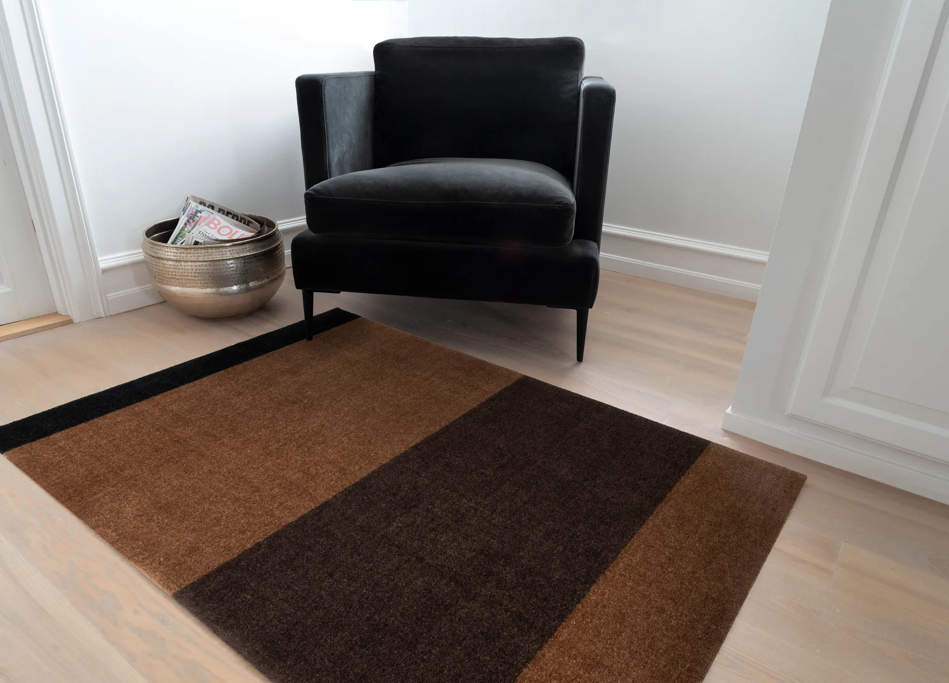 Stripes hallway rug horizontal, Cognac-dark brown-black, 90x130 cm tica copenhagen