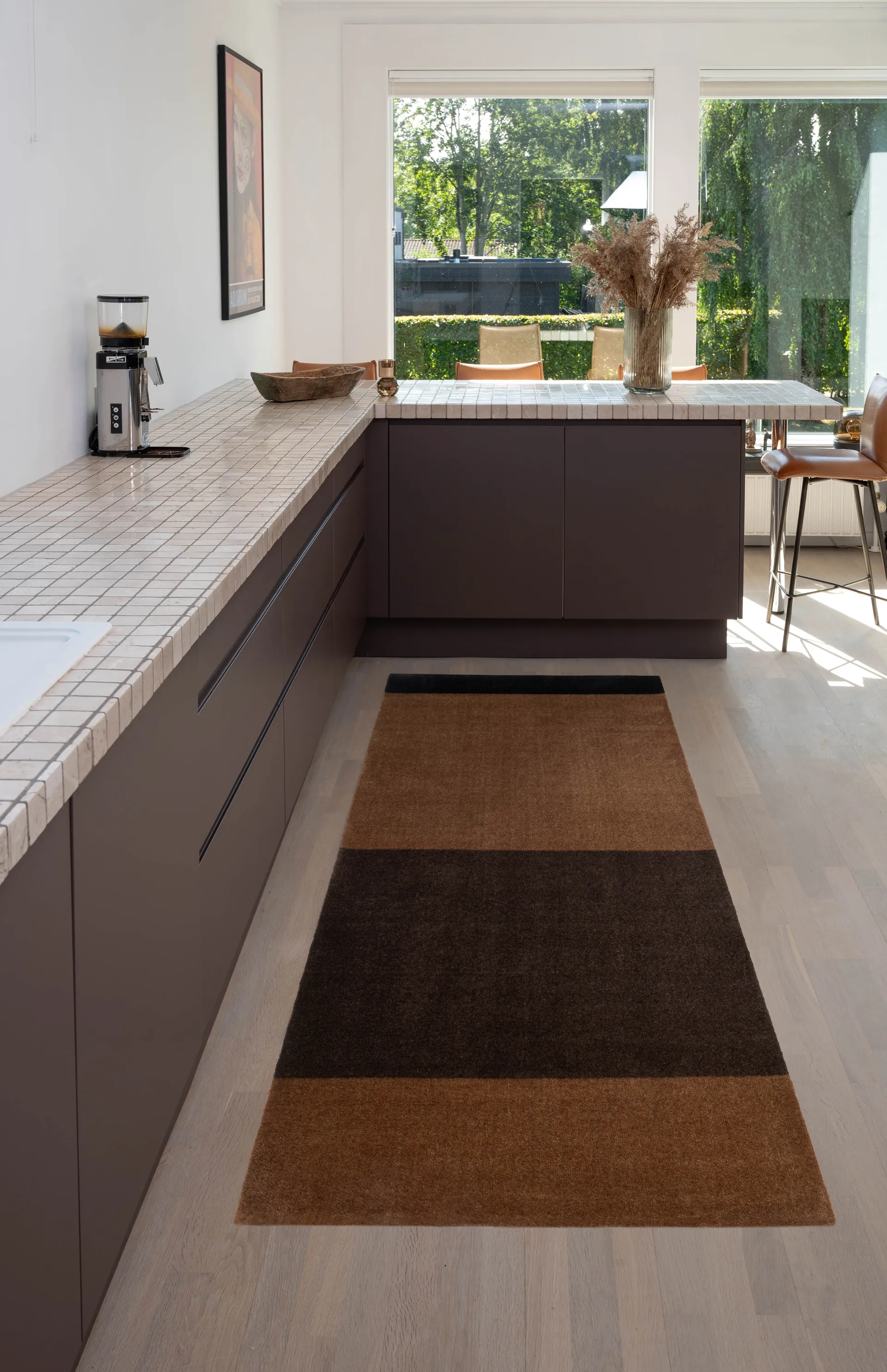 Stripes hallway rug horizontal, Cognac-dark brown-black, 90x200 cm tica copenhagen