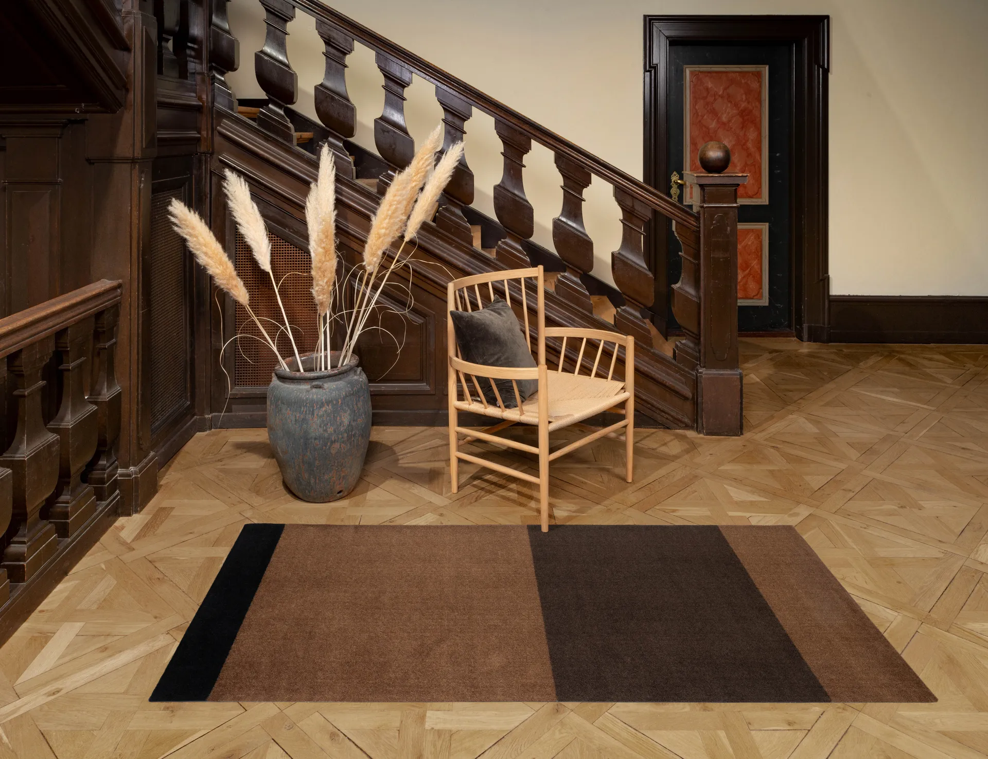 Stripes hallway rug horizontal, Cognac-dark brown-black, 90x200 cm tica copenhagen
