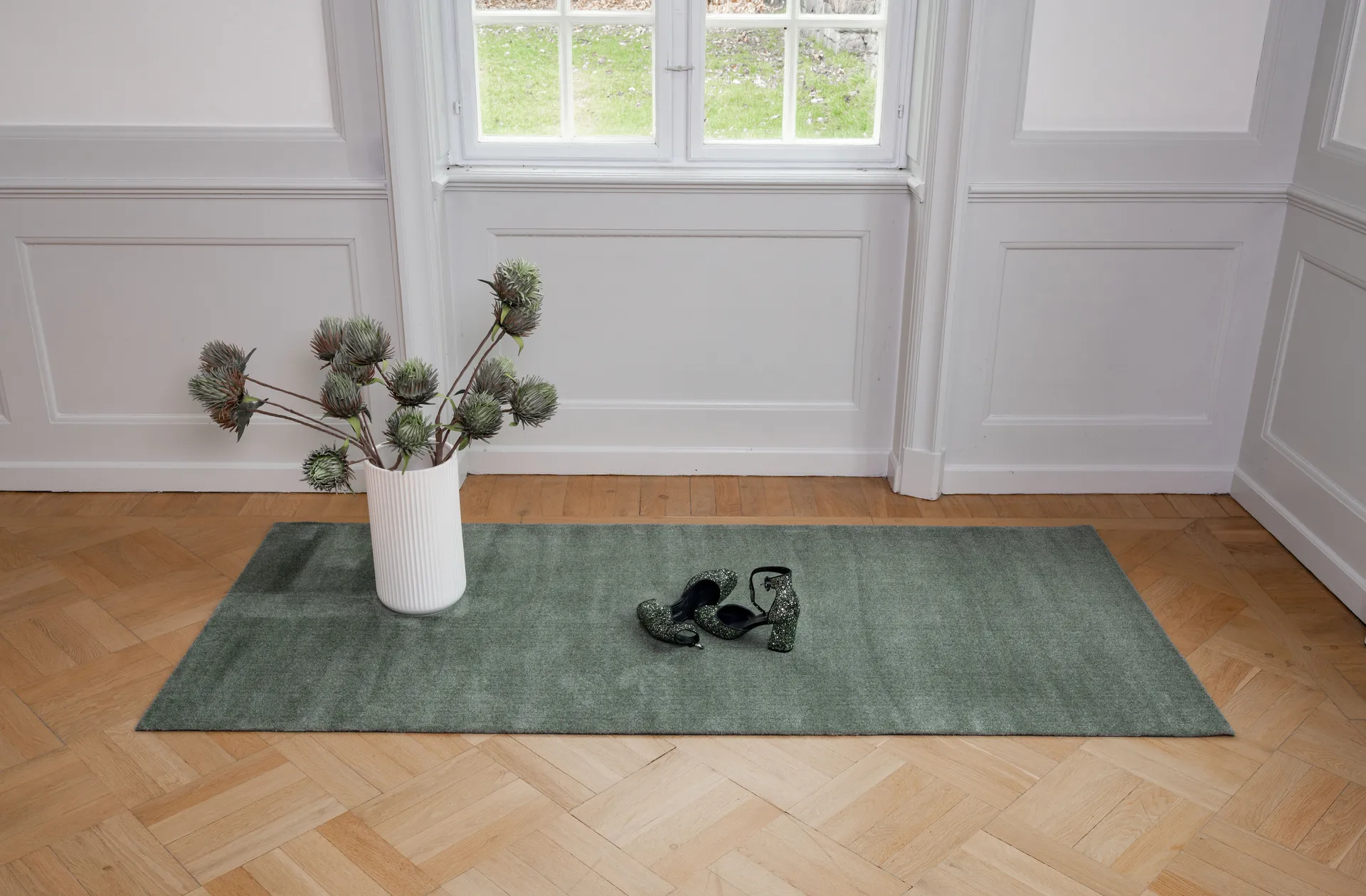 Unicolor hallway rug, Dusty green. 90x200 cm tica copenhagen