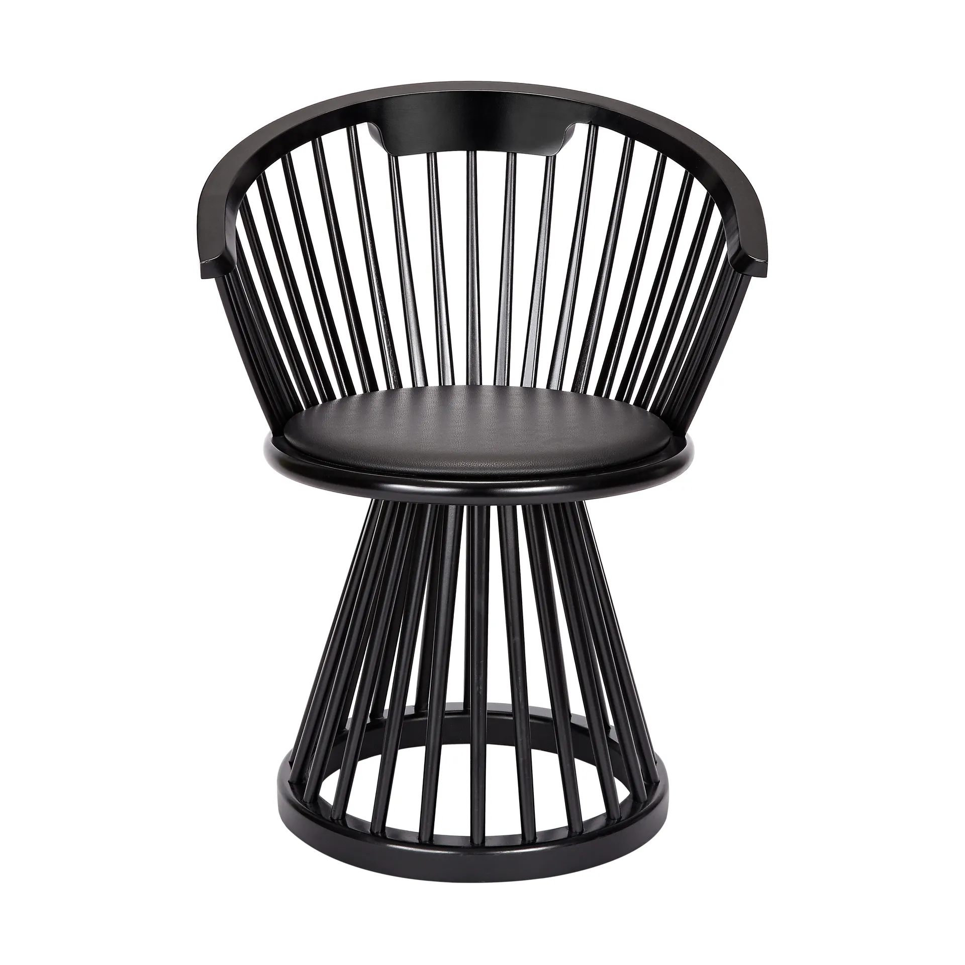 Fan chair upholstered seat, Black birch-black leather Tom Dixon