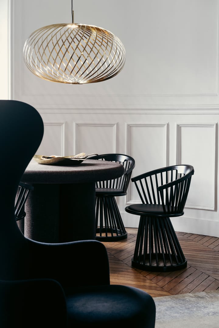 Fan chair upholstered seat, Black birch-black leather Tom Dixon