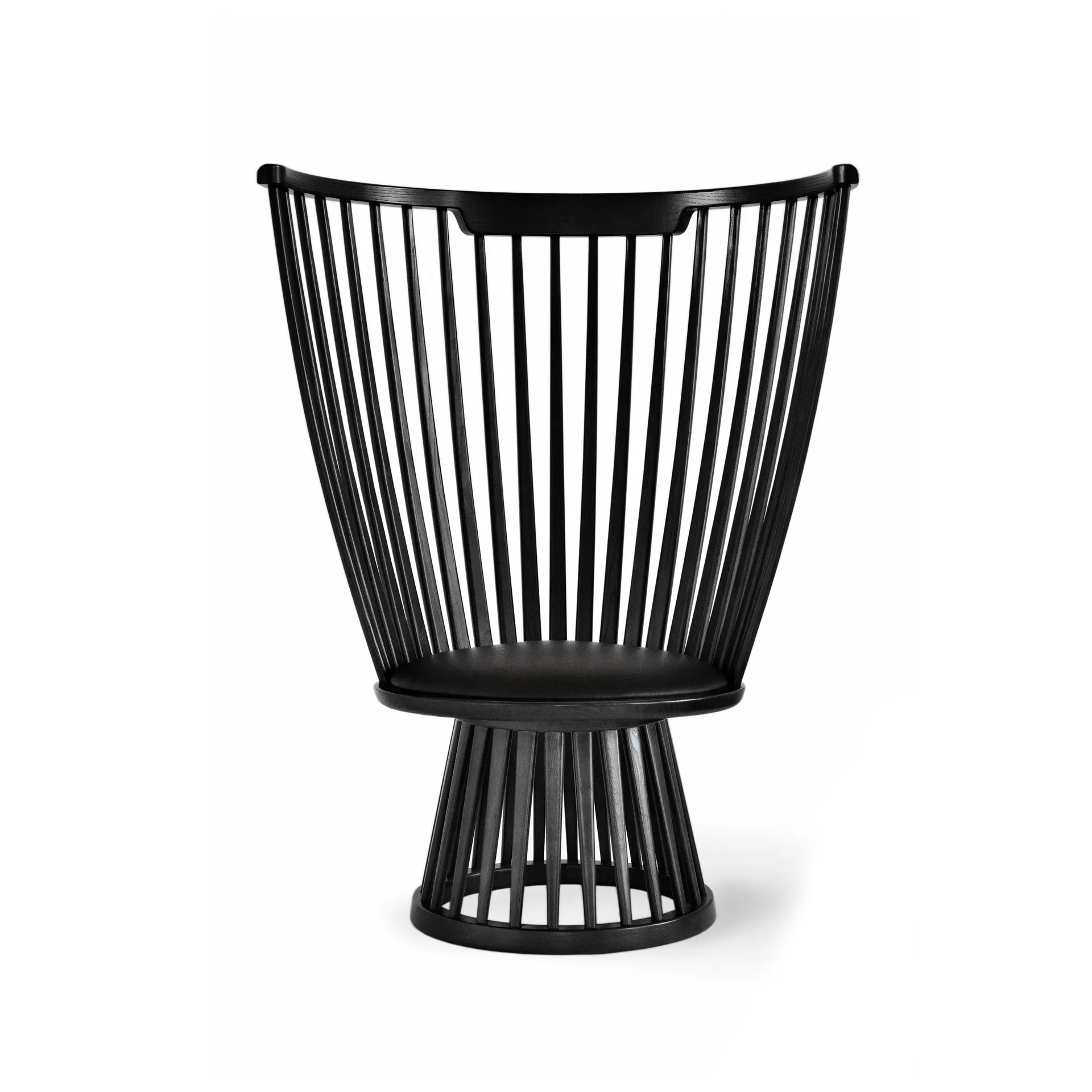 Fan lounge chair upholstered seat, Black ash-black leather Tom Dixon