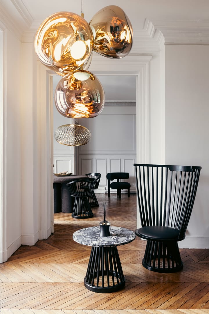 Fan lounge chair upholstered seat, Black ash-black leather Tom Dixon