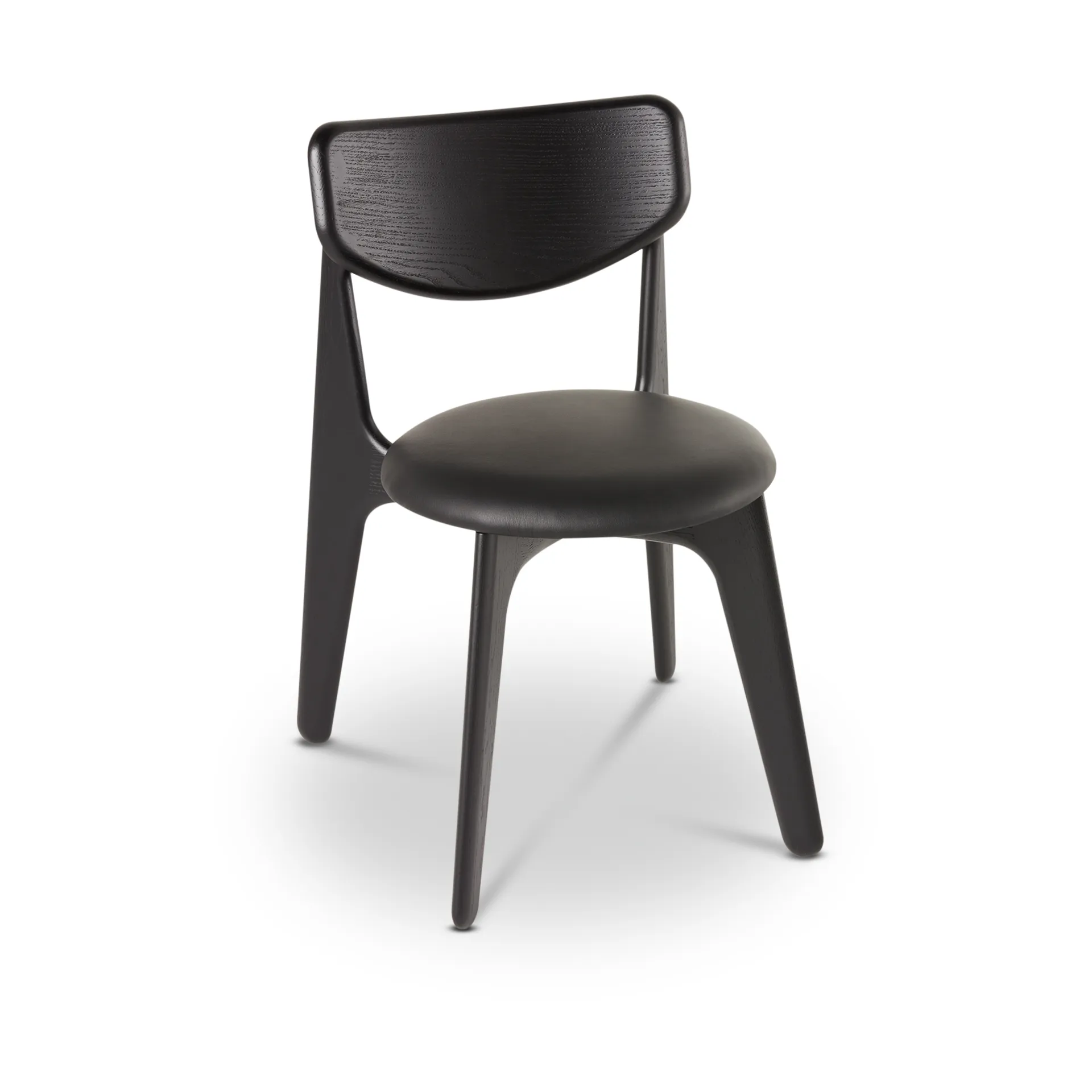 Slab dining chair upholstered seat, Black oak-black leather Tom Dixon