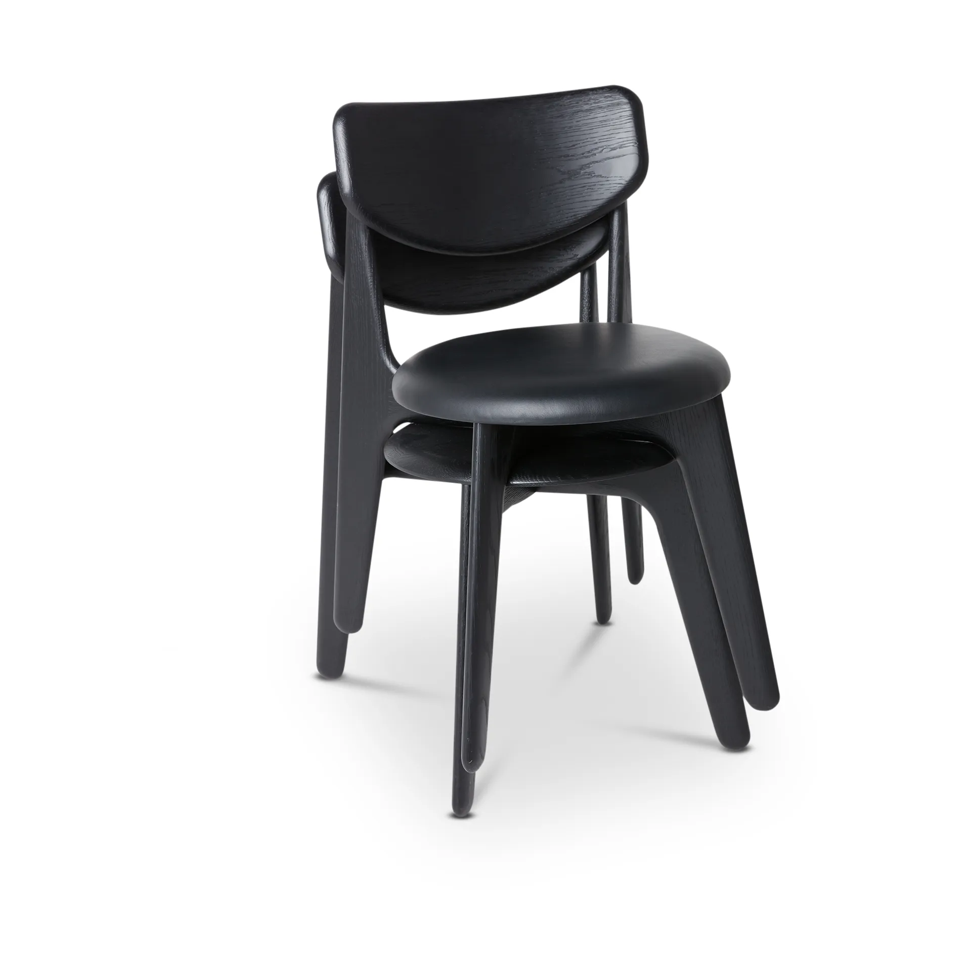 Slab dining chair upholstered seat, Black oak-black leather Tom Dixon