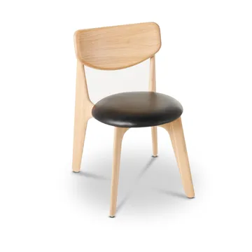 Slab dining chair upholstered seat - Natural oak-black leather - Tom Dixon