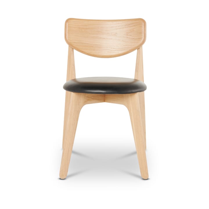 Slab dining chair upholstered seat, Natural oak-black leather Tom Dixon