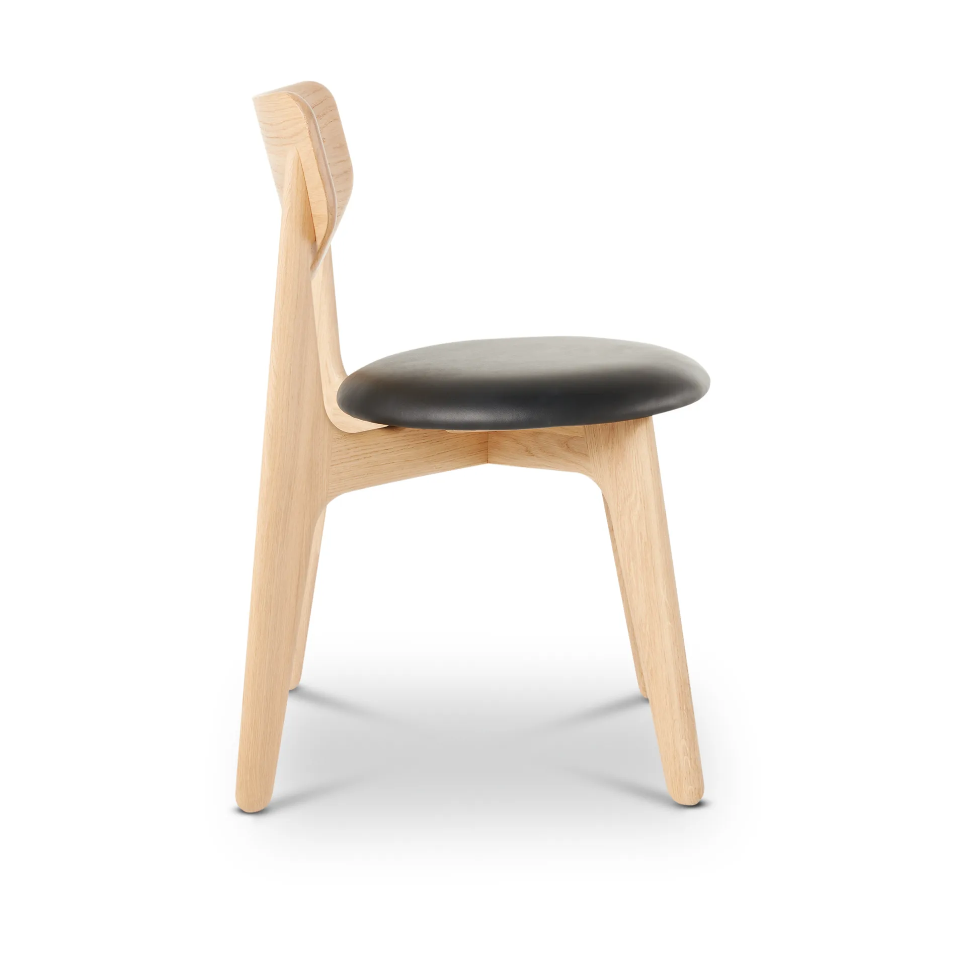 Slab dining chair upholstered seat, Natural oak-black leather Tom Dixon