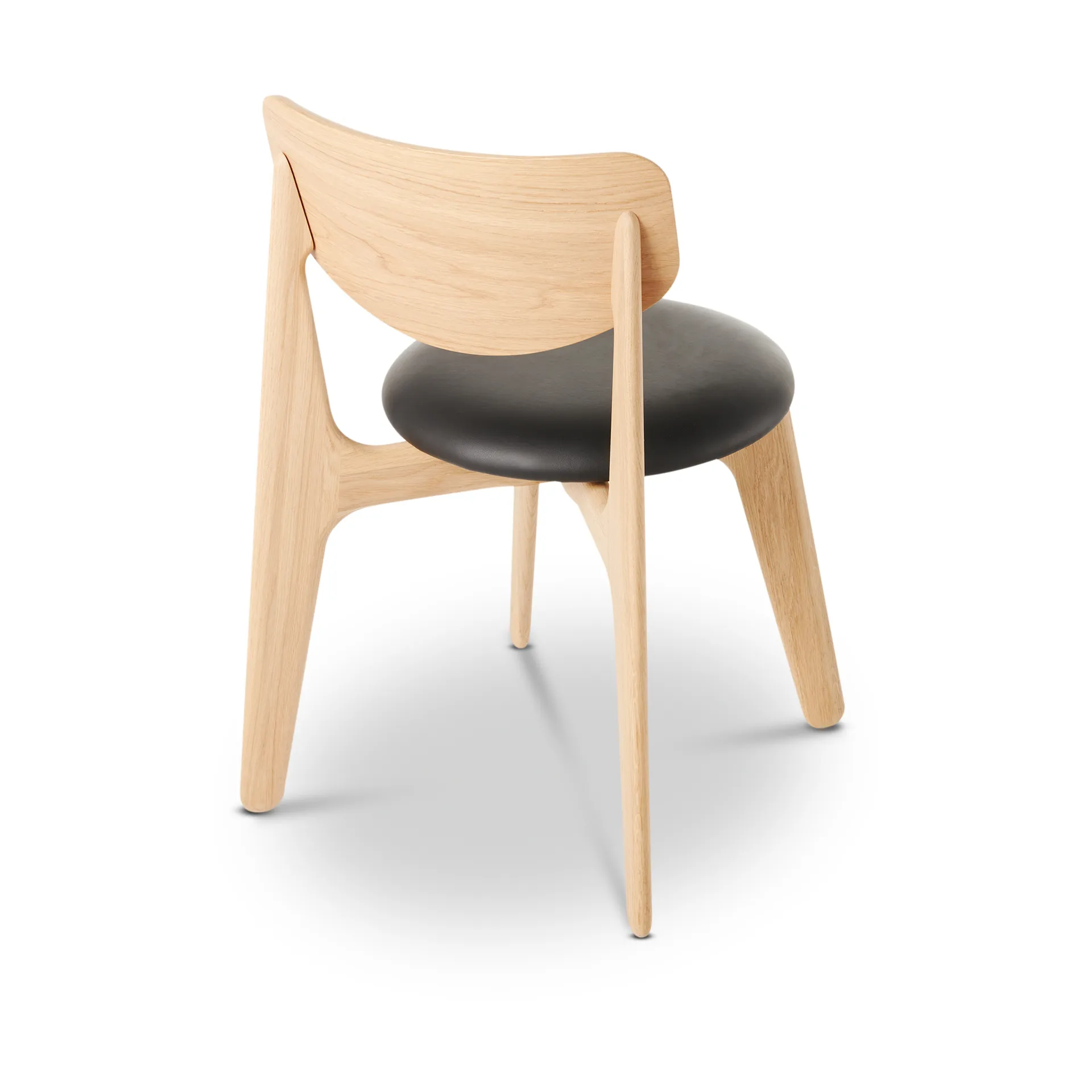 Slab dining chair upholstered seat, Natural oak-black leather Tom Dixon