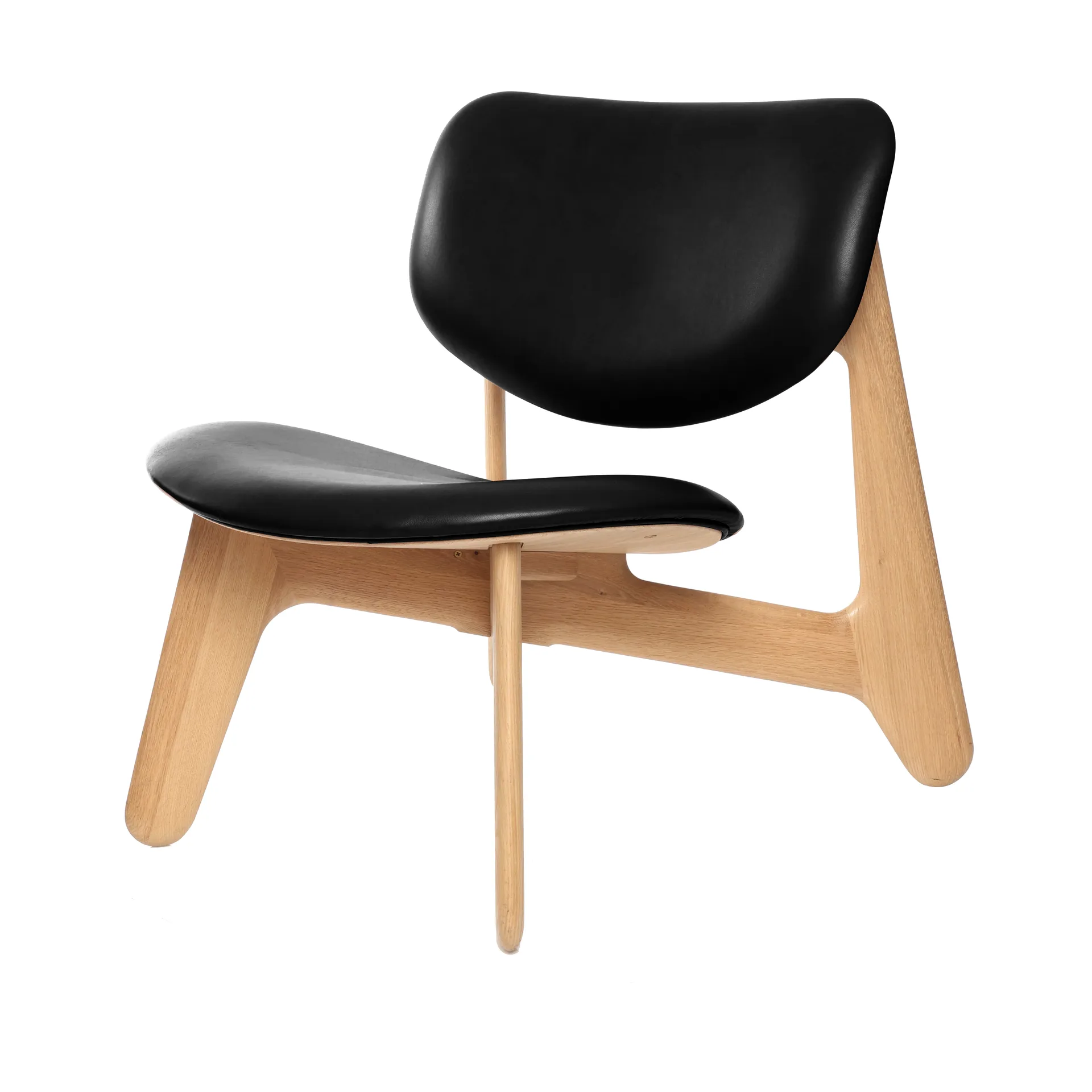 Slab lounge chair upholstered seat, Natural oak-black leather Tom Dixon