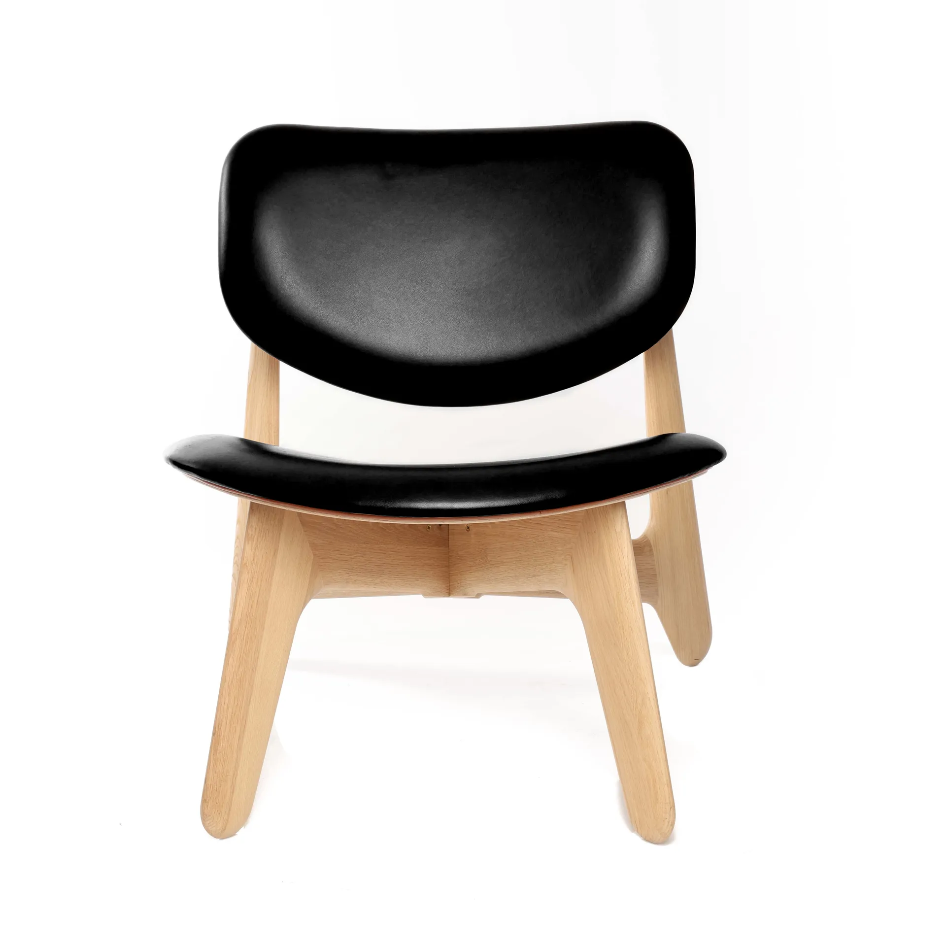 Slab lounge chair upholstered seat, Natural oak-black leather Tom Dixon