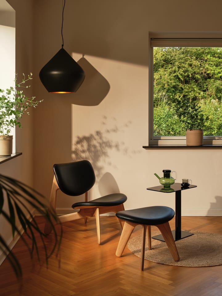 Slab lounge chair upholstered seat, Natural oak-black leather Tom Dixon