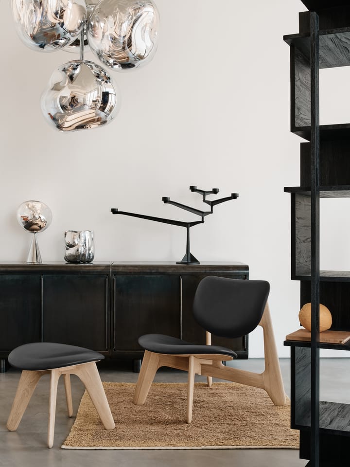 Slab lounge chair upholstered seat, Natural oak-black leather Tom Dixon