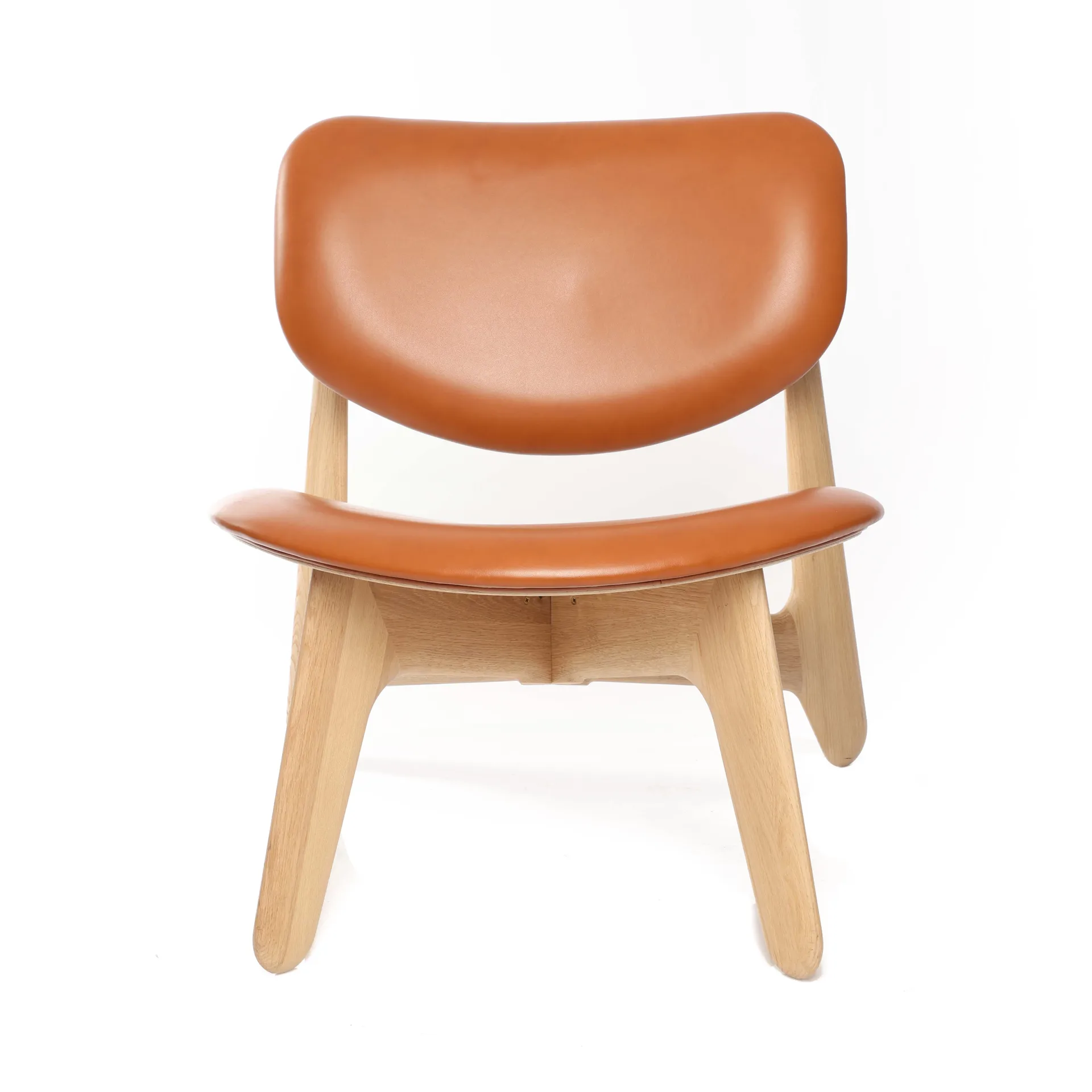 Slab lounge chair upholstered seat, Natural oak-cognac leather Tom Dixon