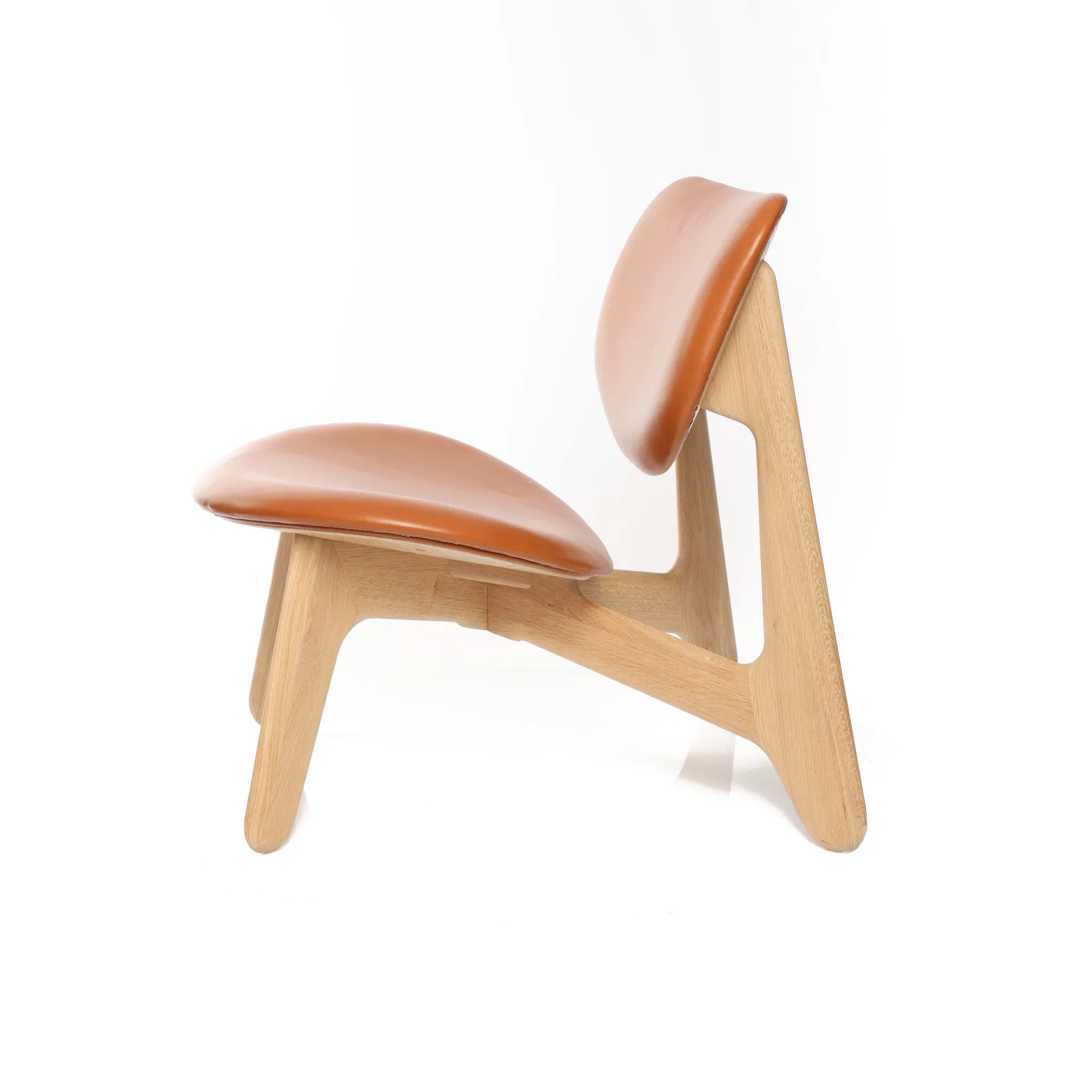 Slab lounge chair upholstered seat, Natural oak-cognac leather Tom Dixon