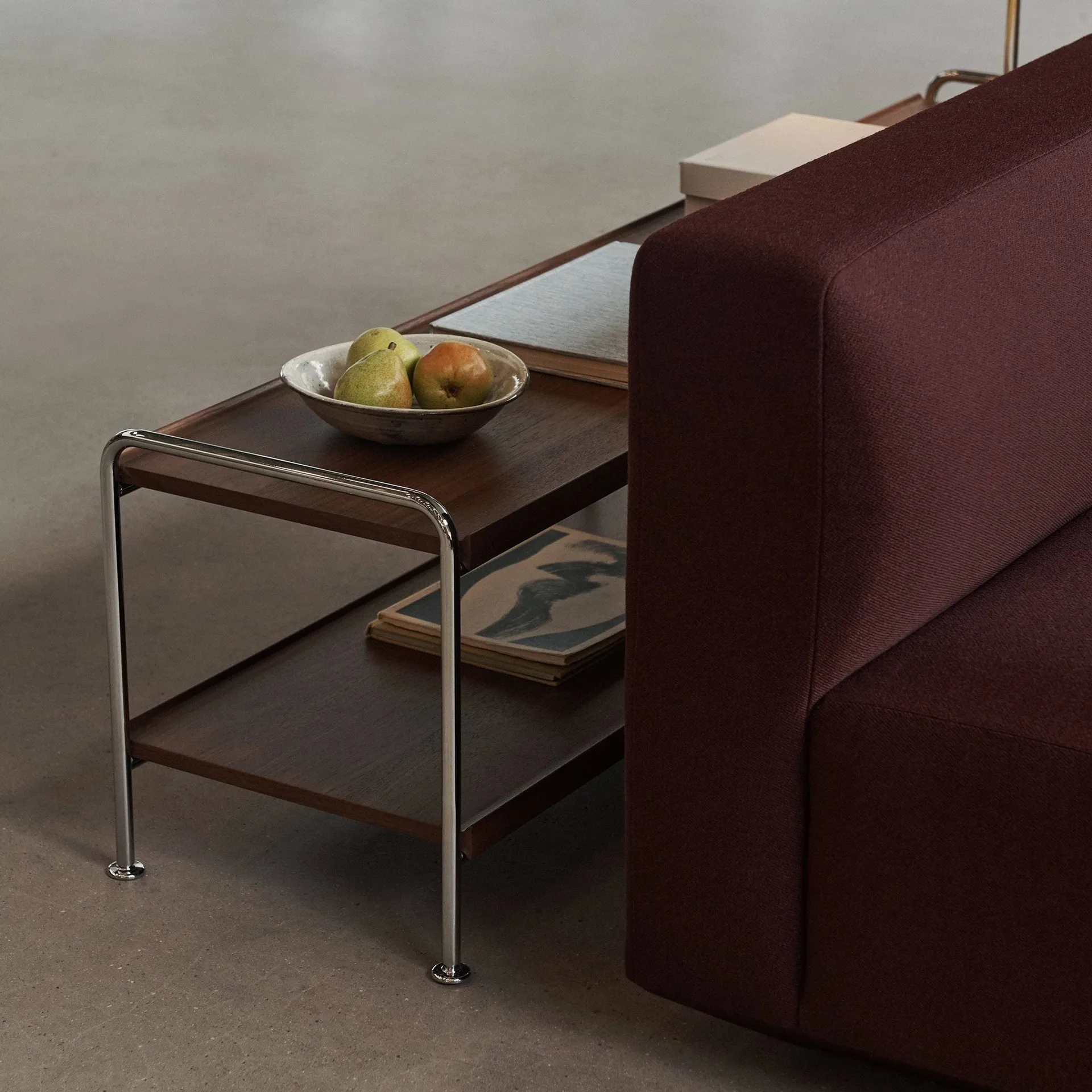 Alima NDS4 console shelf, Lacquered walnut-chrome, 162x42x38 cm &Tradition
