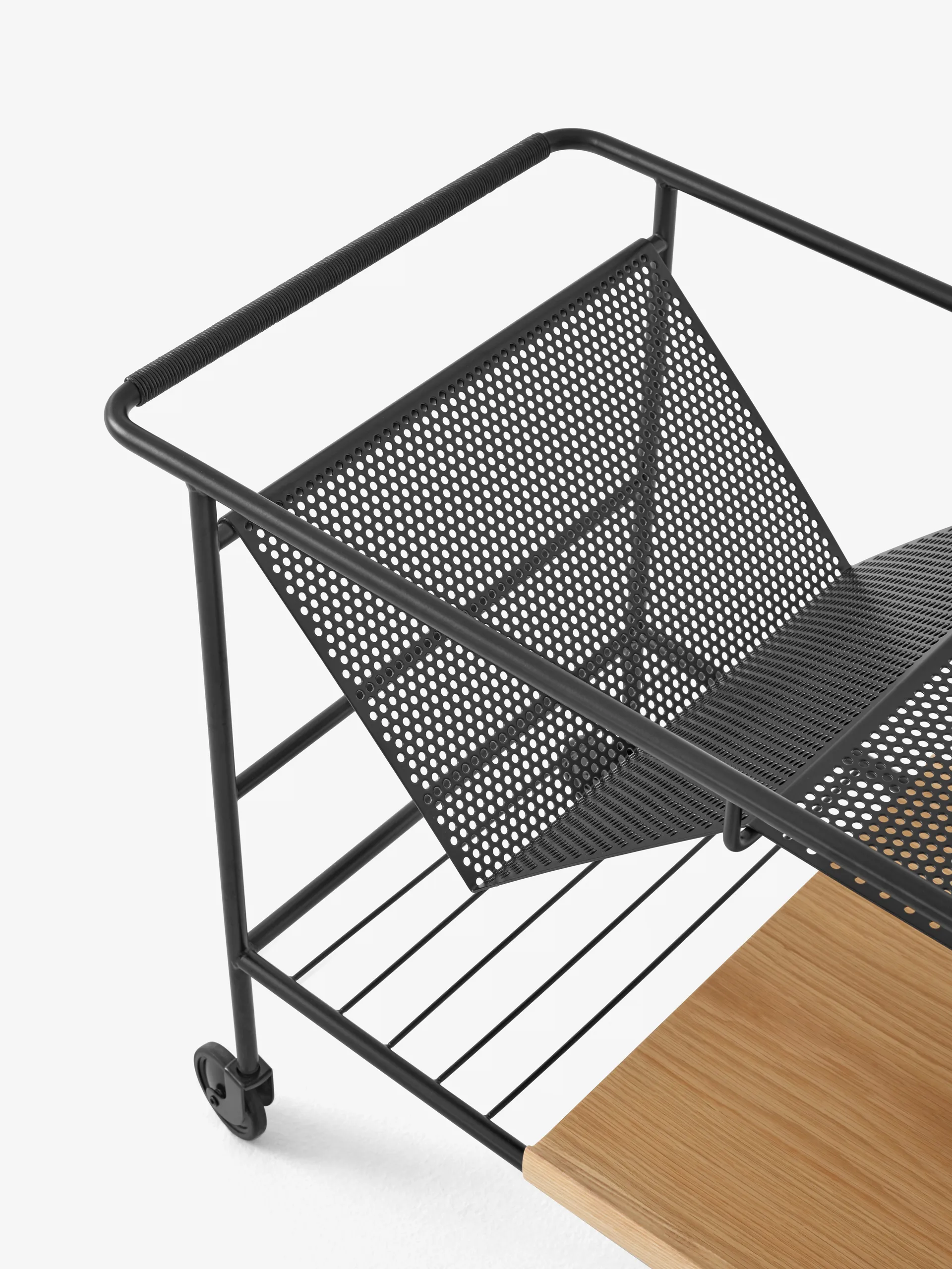 Alima storage trolley varnished oak, Black & lacquered oak &Tradition