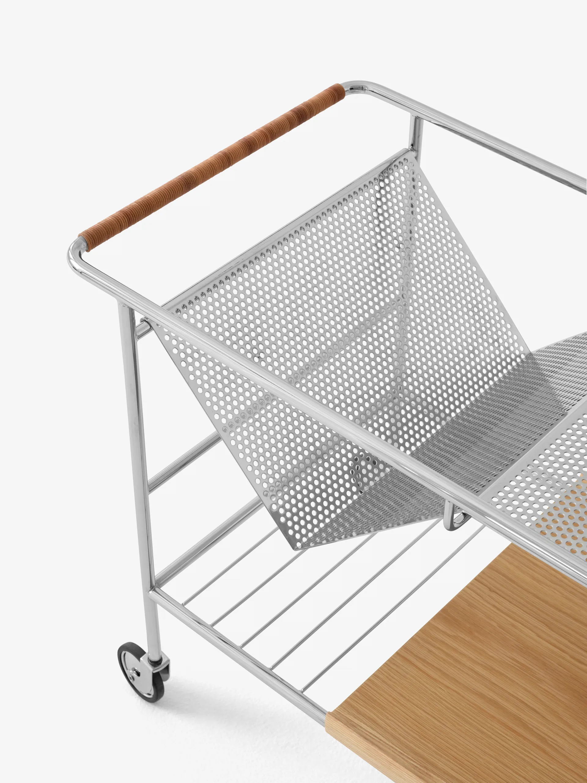 Alima storage trolley varnished oak, Chrome & lacquered oak &Tradition