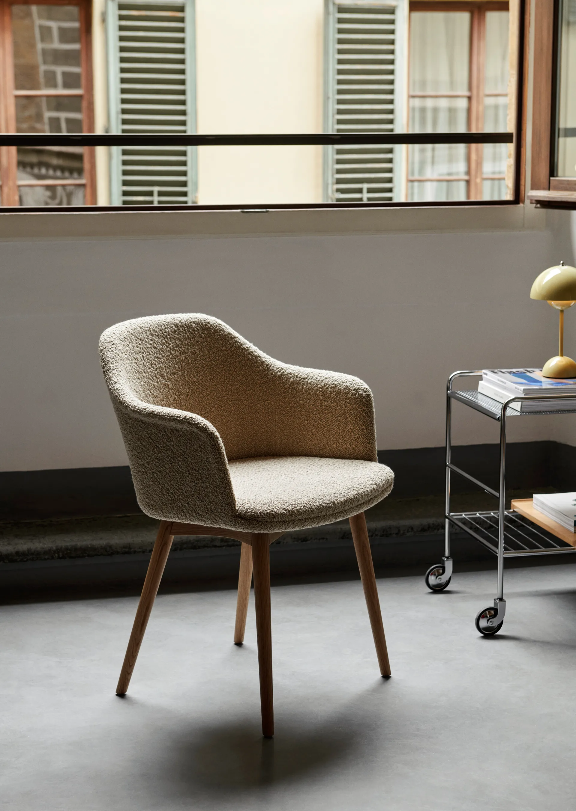 Alima storage trolley varnished oak, Chrome & lacquered oak &Tradition