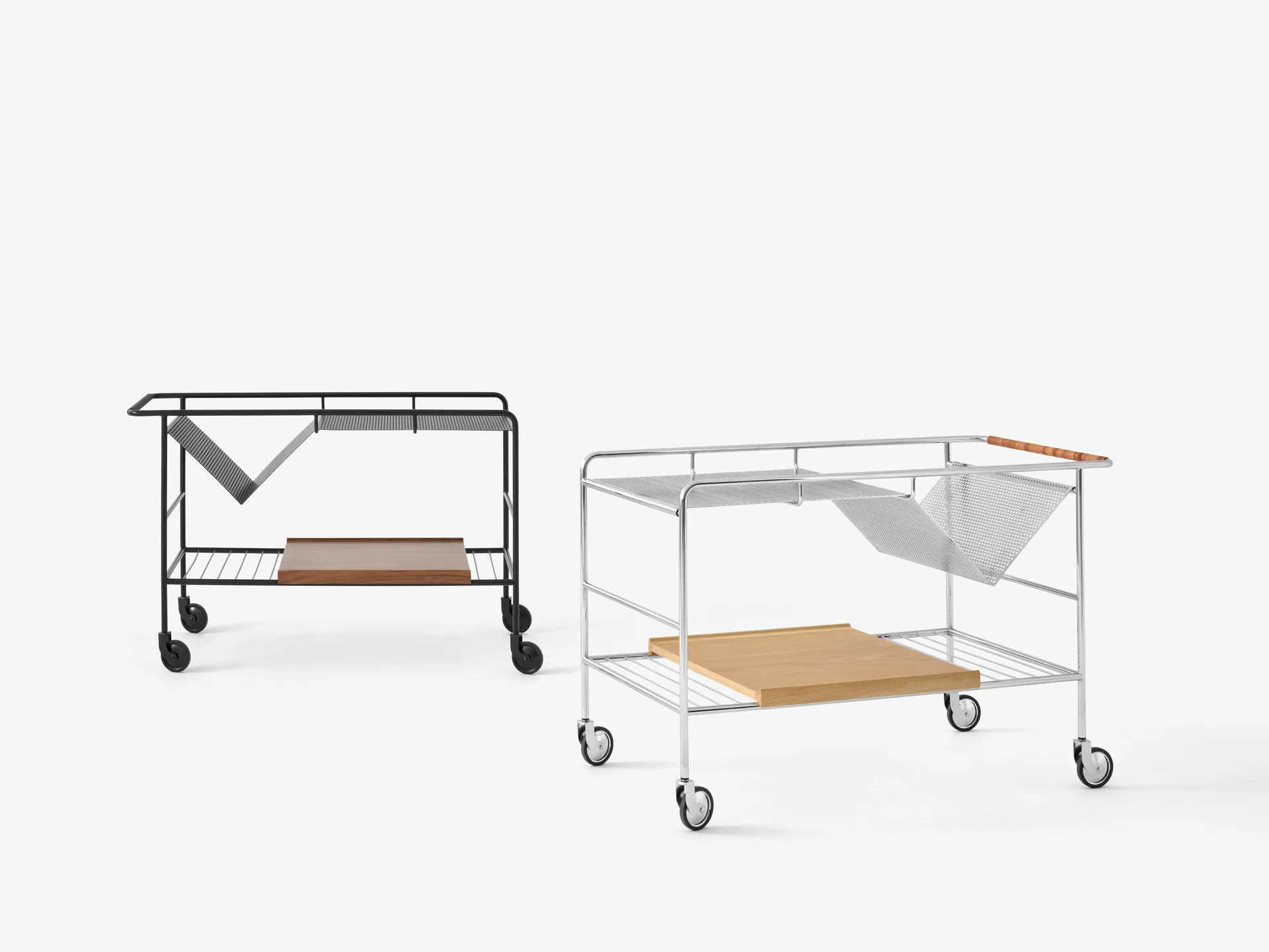 Alima storage trolley varnished walnut, Chrome & lacquered walnut &Tradition