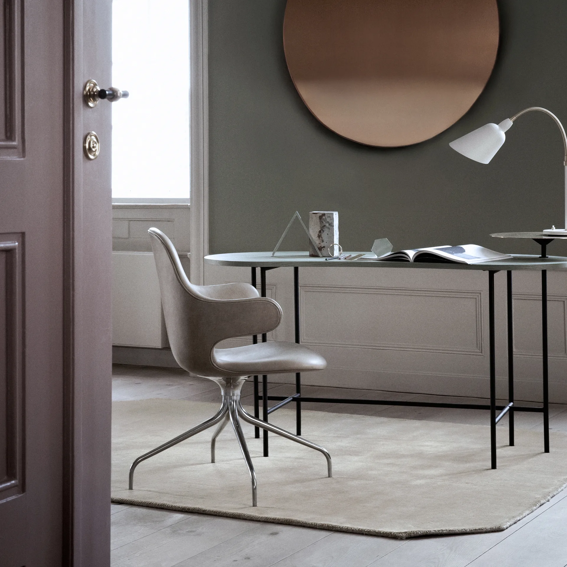 Catch JH2 office chair, Fabric remix 242 beige/grey, black stand &Tradition